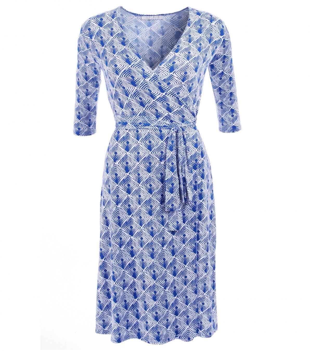 Blue Banana Women's Knee Length 3/4 Sleeve Graphic Print Wrap Dress - Flattering Casual & Office Wear for Summer