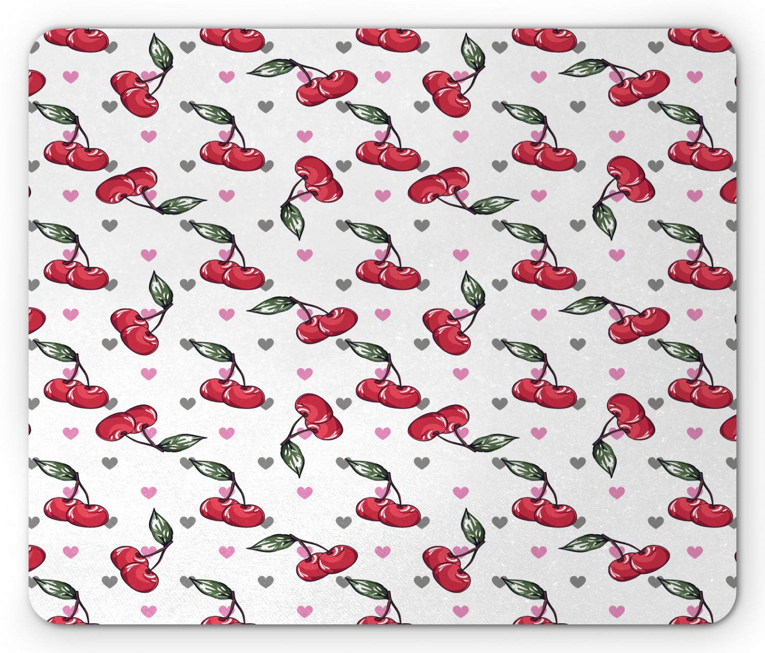 Ambesonne Cherry Mouse Pad - Non-Slip Rubber Mousepad with Cartoon Fruits & Hearts Design, Standard Size (Dark Pink & Reseda Green) - Perfect for Office, Gaming & Home Computer Use