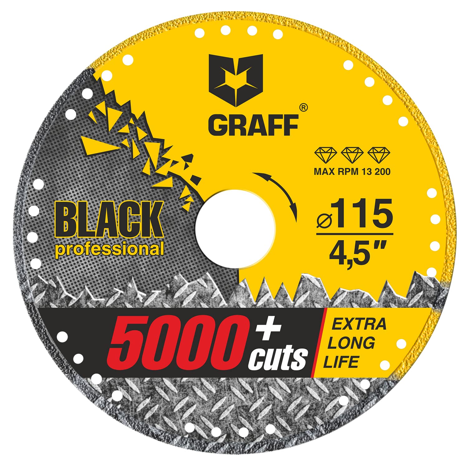 Diamond Metal Cutting Disc 4.5 Inch - GRAFF Black Cut Off Wheels for Angle Grinder with 60X Longer Life - Perfect for Metal Fabrication, Construction & DIY Projects