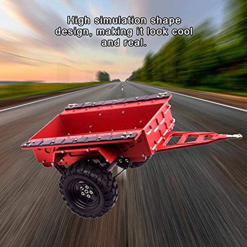 1/10 Scale RC Car Truck Trailer with Metal Hitch Mount & Rubber Tires - Red Model Car Accessories for Off-Road Adventures and Toy Vehicle Hauling