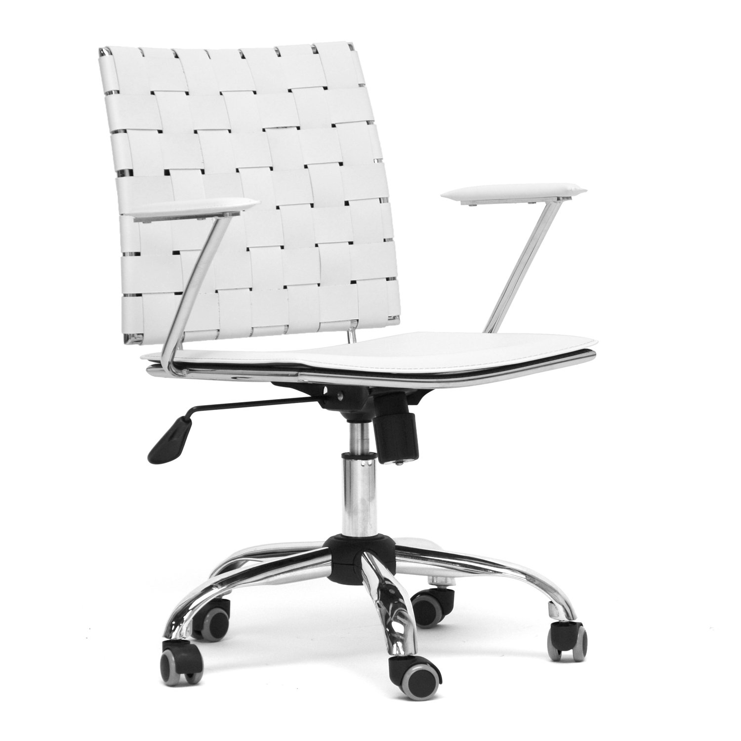 Baxton Studio Vittoria White Leather Modern Office Chair - Ergonomic Executive Desk Chair for Home & Office Use - Comfortable Swivel Task Chair with Adjustable Height & Lumbar Support
