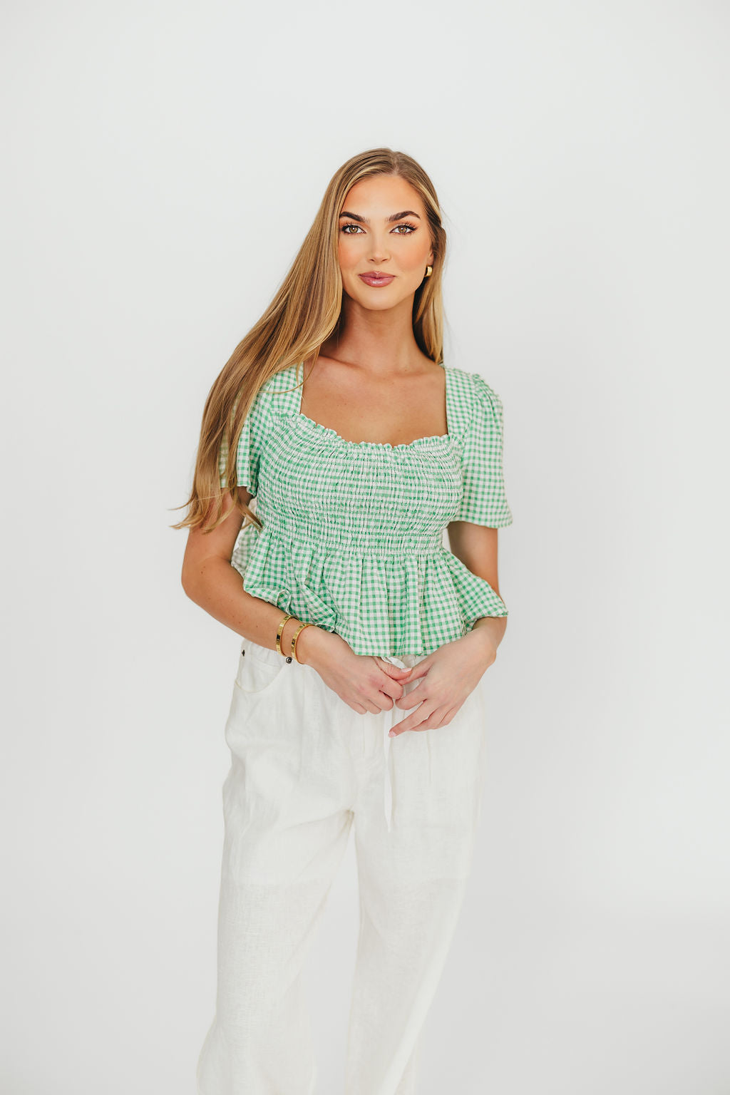 Murphy Smocked Puff Sleeve Blouse - Green Floral Summer Top for Women | Perfect for Office Wear, Date Nights & Special Occasions