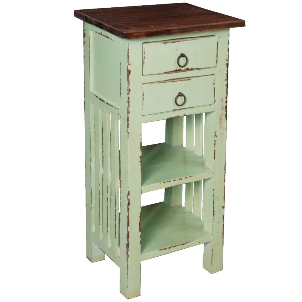 Shabby Chic Cottage Table with Two Drawers - Distressed Bahama Finish & Raftwood Top | Perfect for Farmhouse, Coastal, and Boho Home Decor
