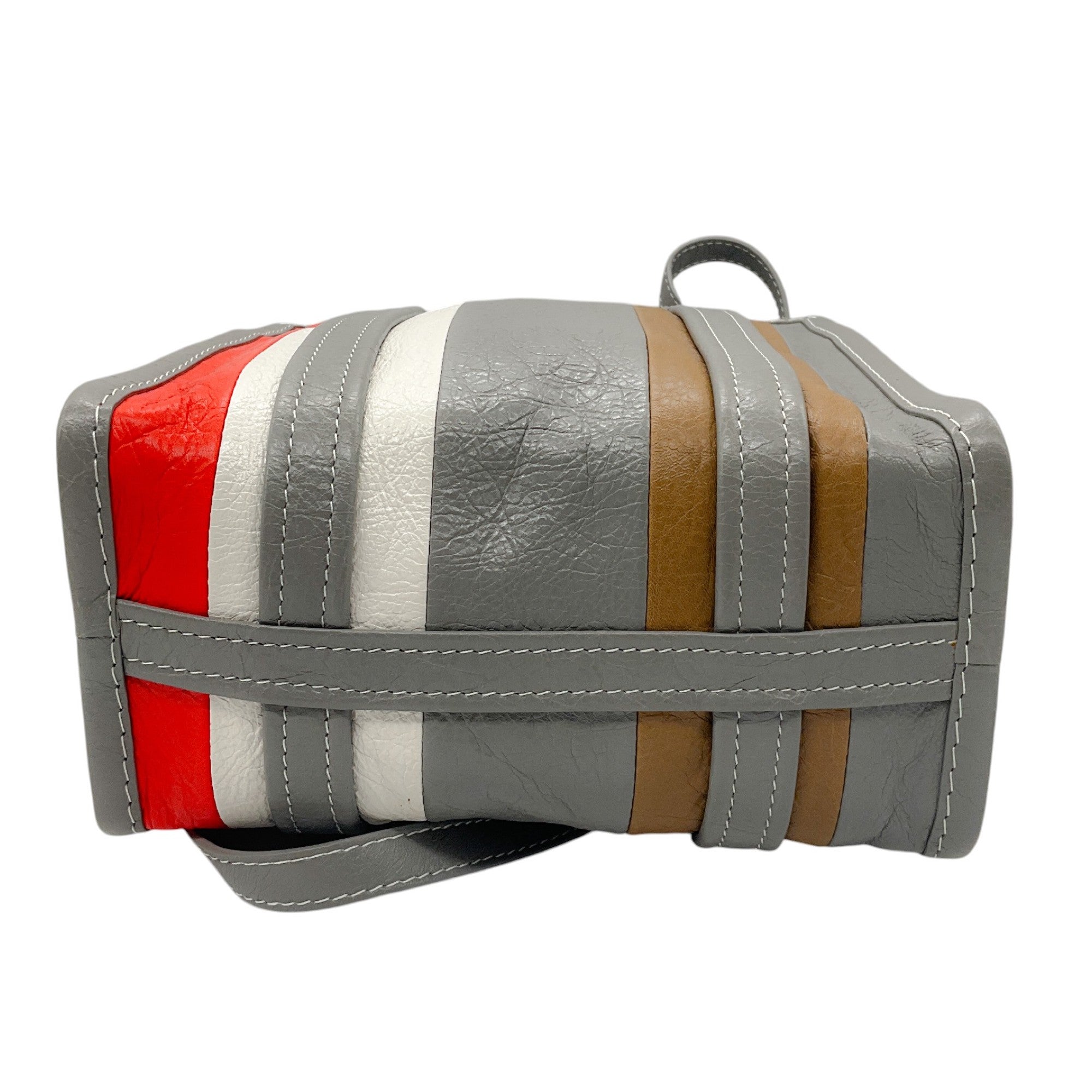 Balenciaga Grey Orange White Bazar Stripe 2-Way Leather Shopper Tote Bag for Women - Stylish Designer Handbag for Work, Travel & Everyday Use