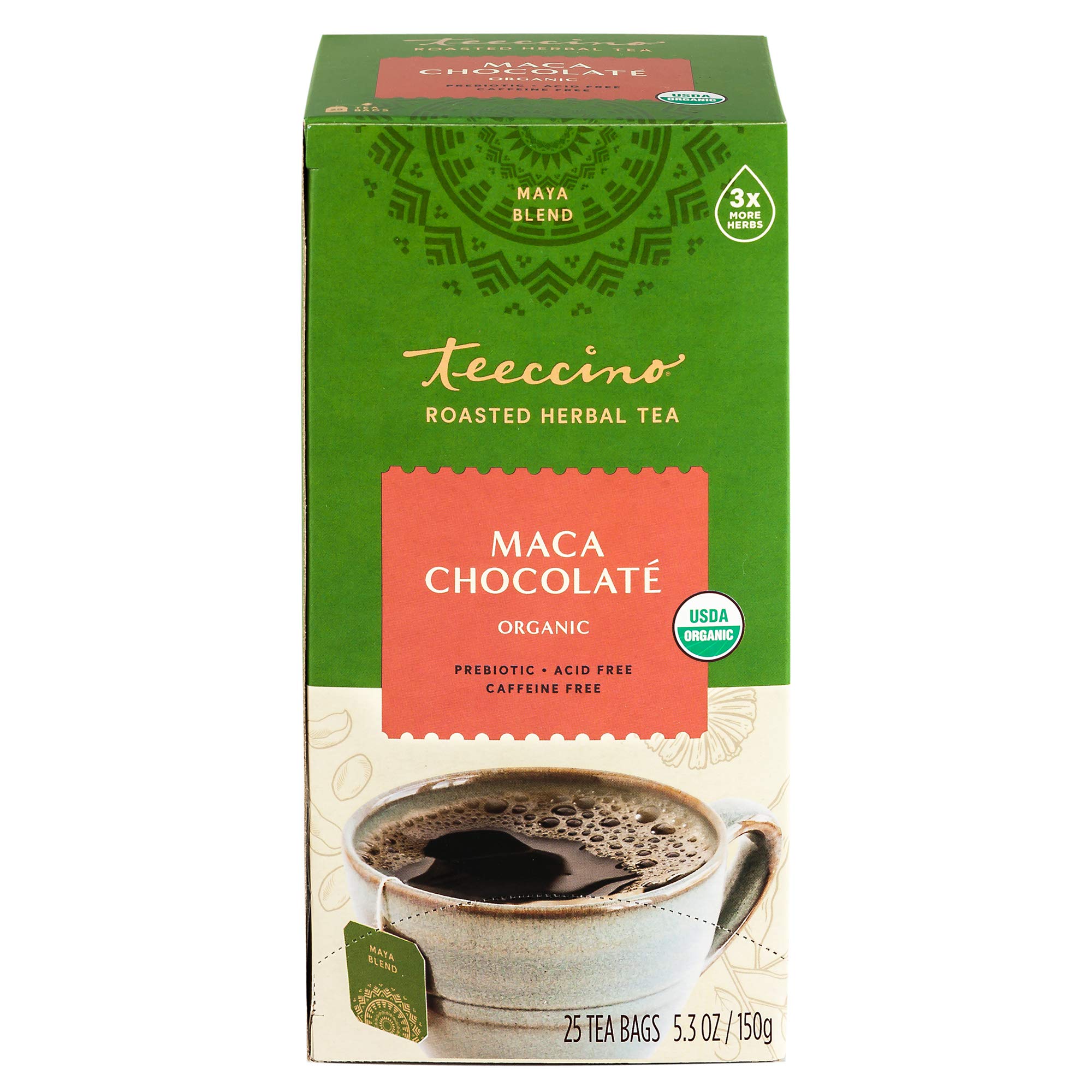 Teeccino Maca Chocolaté Herbal Tea - Caffeine Free, Prebiotic, Adaptogenic Peruvian Maca for Natural Energy - Rich Roasted Herbal Tea (25 Tea Bags) - Perfect for Relaxation, Morning Boost & Afternoon Pick-Me-Up
