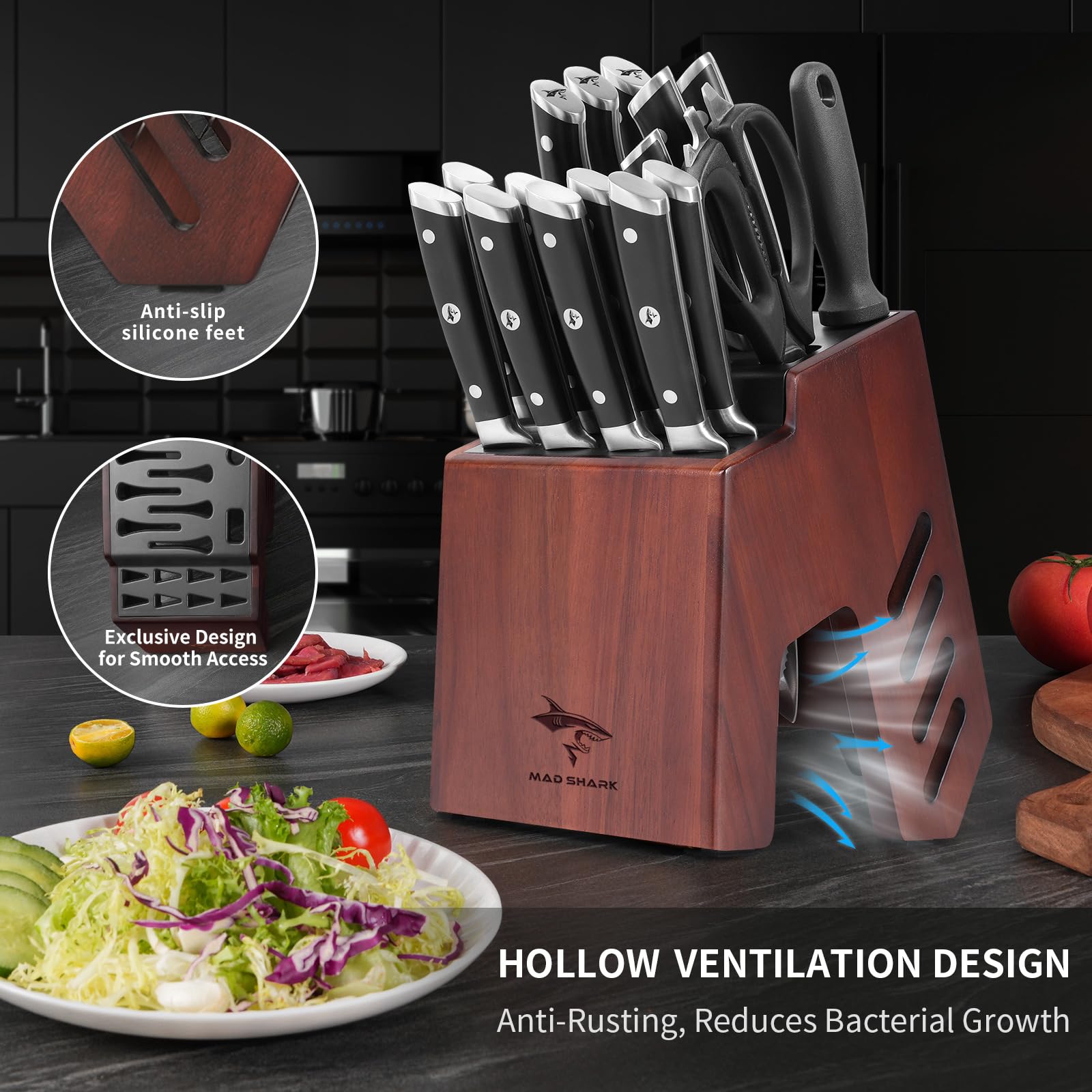 **MAD SHARK 17-Piece Professional Kitchen Knife Set with Block – High Carbon Stainless Steel Ultra Sharp Chef Knives for Home Cooking, Perfect Gift Box | Ideal for Slicing, Dicing, and Food Prep**