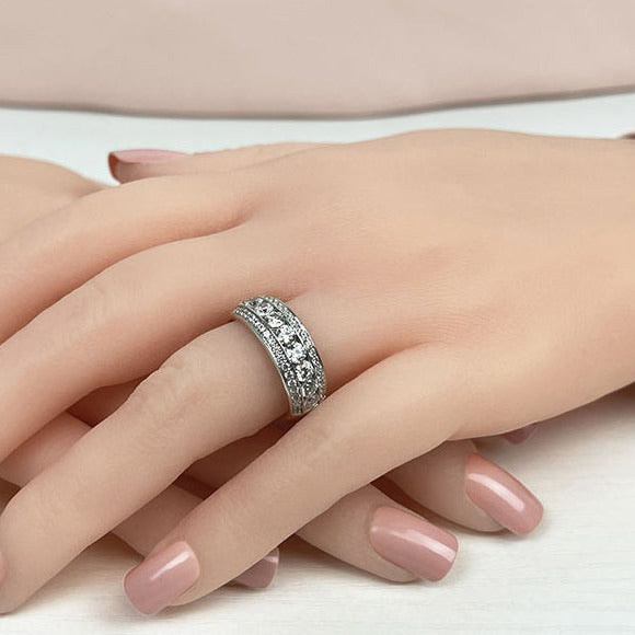 1.30 Carat Round Diamond Three Row Wedding Band Ring for Women - Elegant Bridal Jewelry for Engagement, Anniversary & Special Occasions