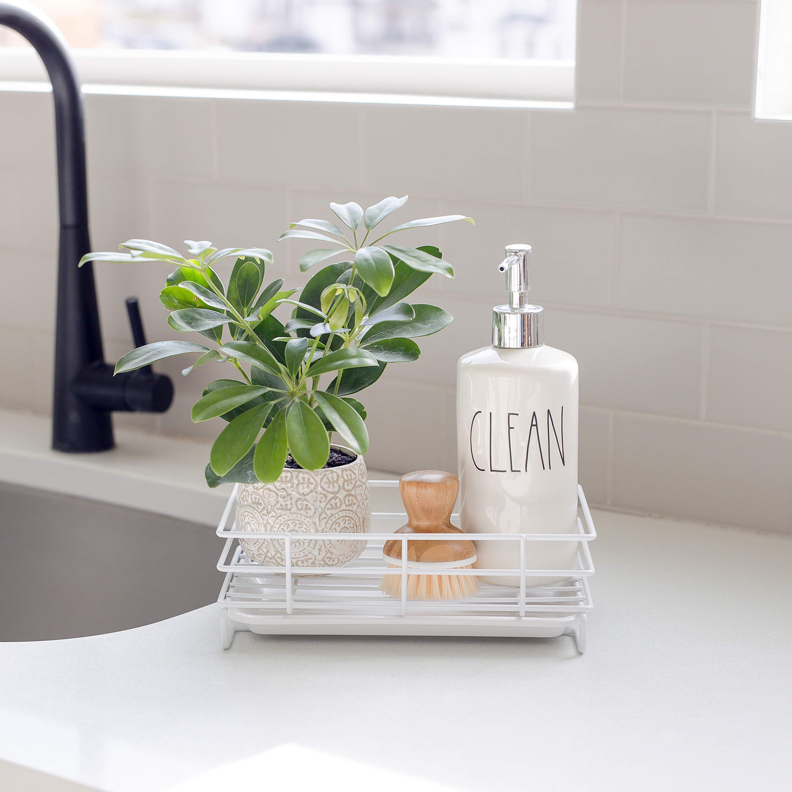 Large White Kitchen Sink Sponge Holder - Countertop Soap Tray Organizer for Bathroom & Kitchen
