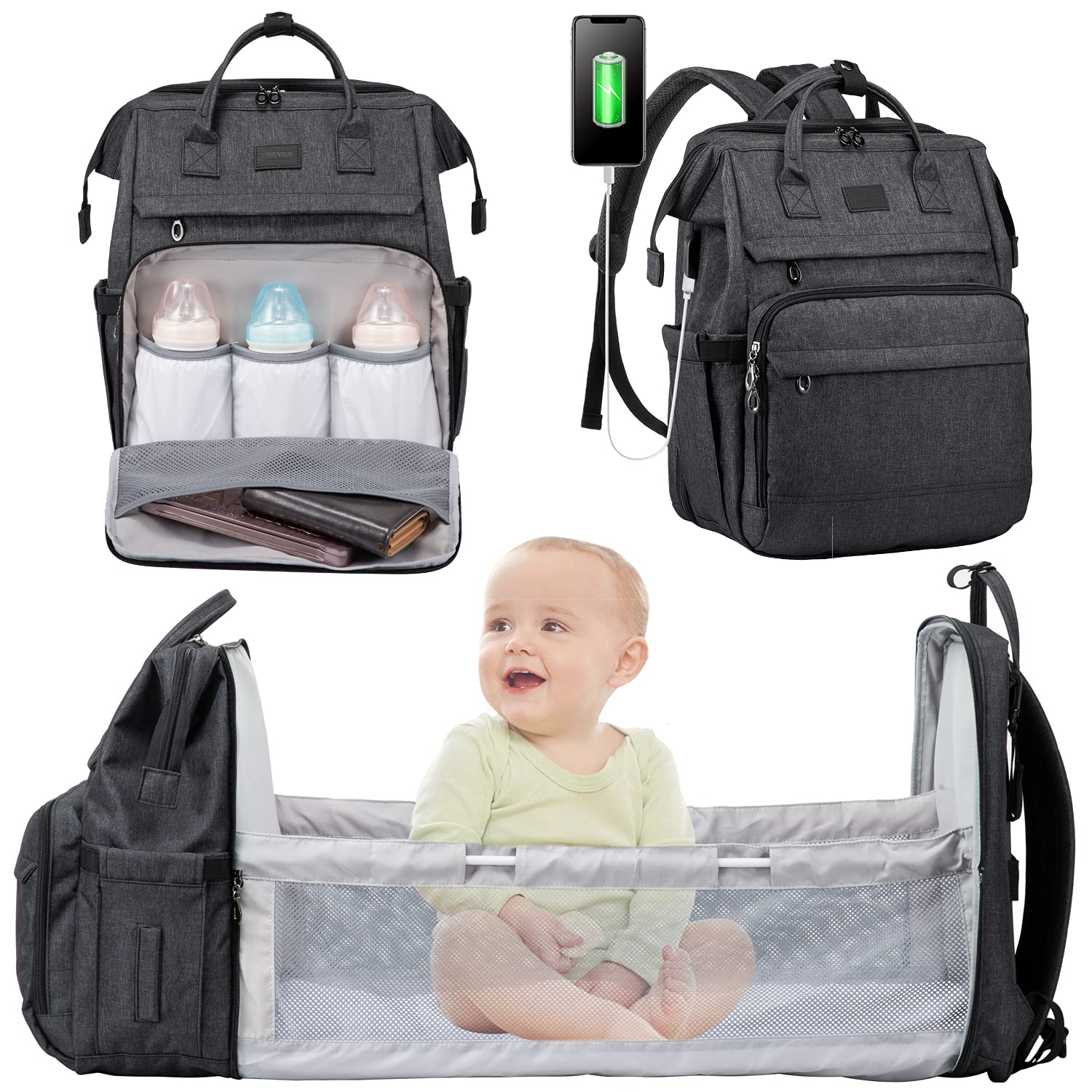 LOVEVOOK Waterproof Diaper Backpack with Changing Pad - Large Travel Bag for Parents & Strollers