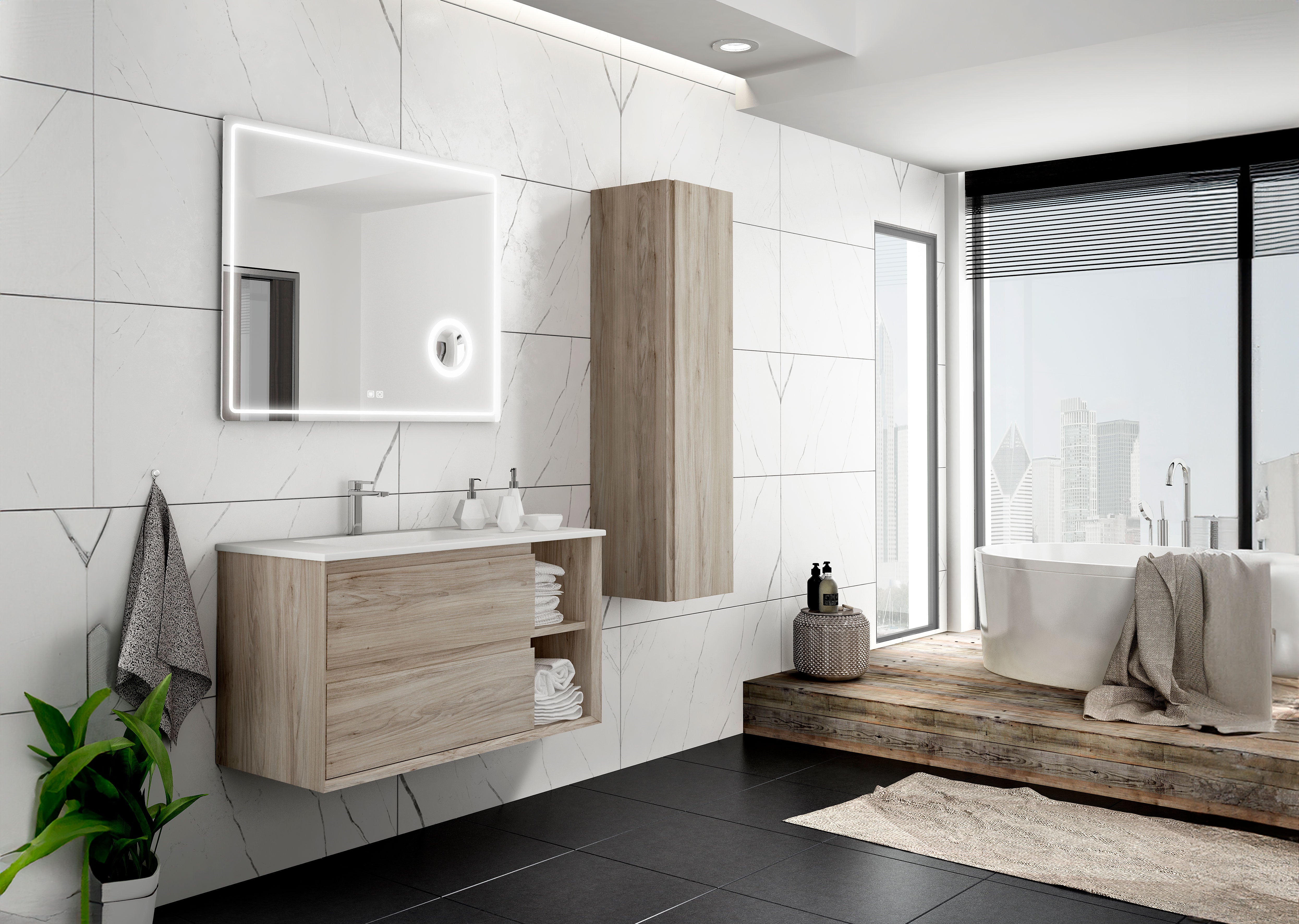DAX Oceanside 36 Inch Bathroom Vanity Set with Onix Stone Basin - Modern Sink Cabinet with Soft Close Drawers for Bathroom Remodeling and Home Upgrade