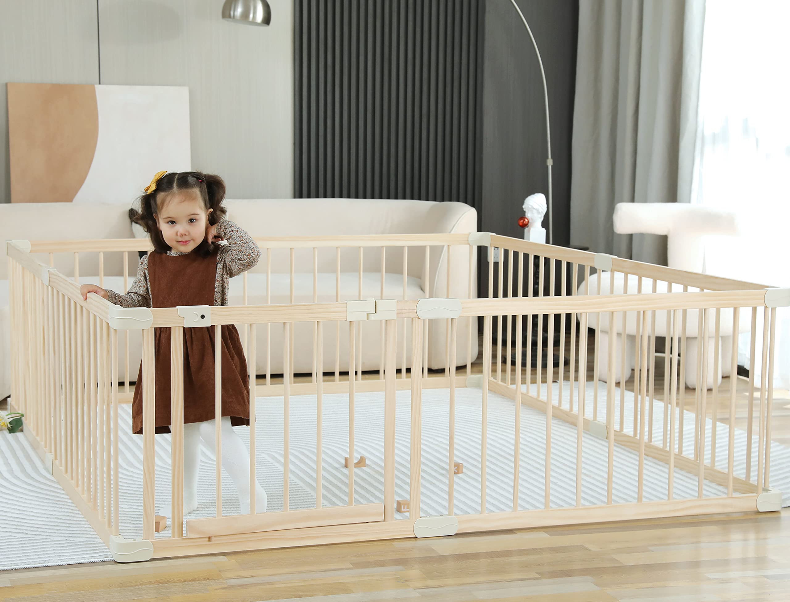 Wooden Baby Playpen - Large 180x200x61cm Play Yard for Babies & Toddlers | Indoor Play Fence, Safe Daycare & Gym Area | Perfect for Home, Nursery & Childcare Centers