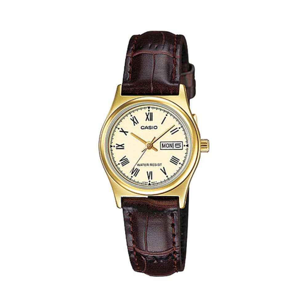 CASIO Analog LTP-V006GL-9BUDF Women's Watch - Brown Leather Strap, Elegant & Stylish for Everyday Wear, Office & Casual Outfits