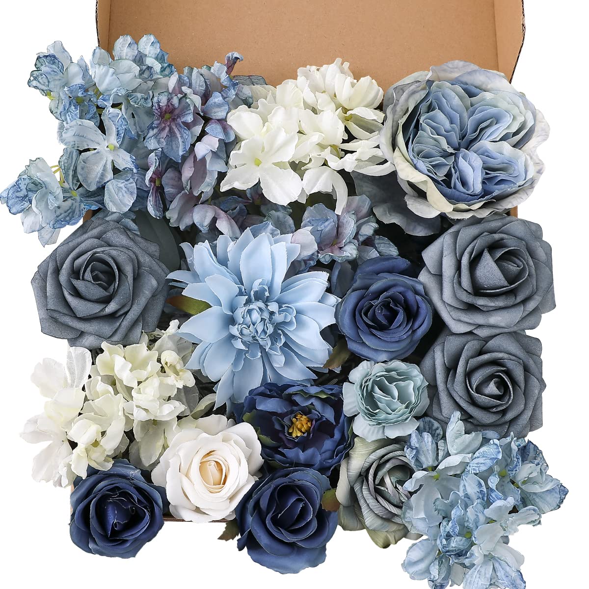 Dusty Blue Artificial Flowers Combo Set - DIY Wedding Bouquet, Bridal Shower Arrangements, Home Decor (White Blue Roses) | Perfect for Wedding Centerpieces, Table Decor & Party Decorations