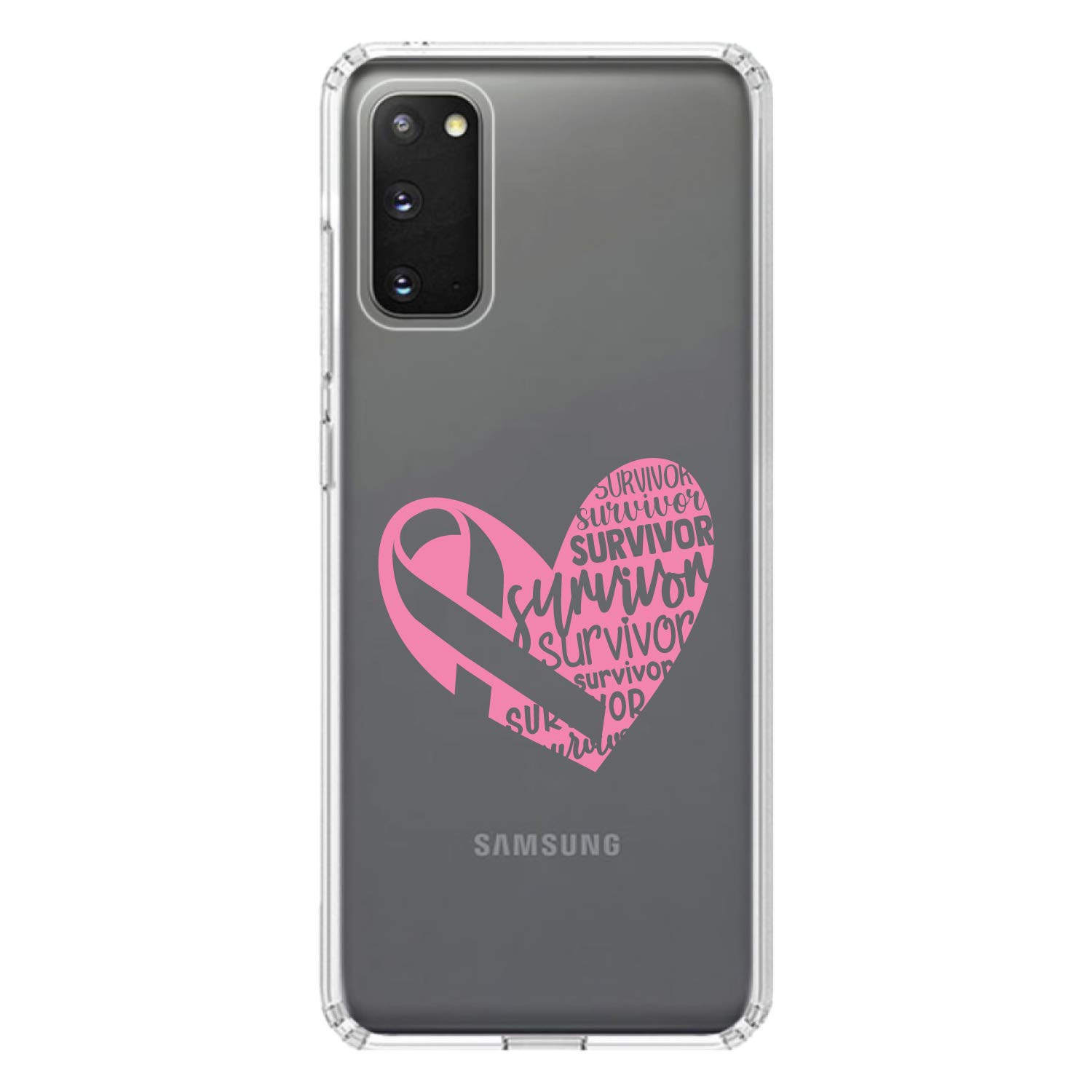 Shockproof Hybrid Case for Samsung Galaxy S20 & S20 5G (6.2 Inch) - Clear TPU Bumper with Acrylic Back & Tempered Glass Screen Protector - Pink Ribbon Cancer Survivor Heart Design - Perfect for Daily Protection & Showcasing Support