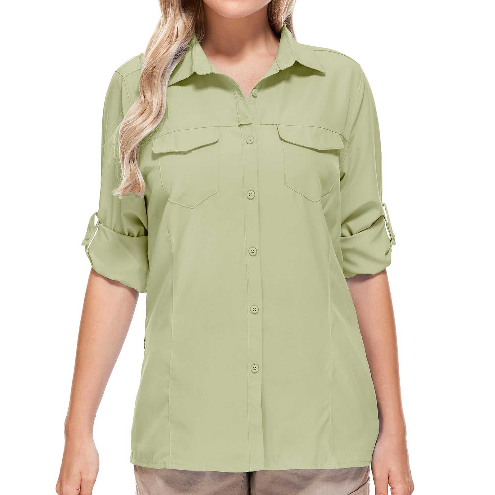 UPF50+ Sun Protection Fishing Shirts for Women & Men - Long Sleeve Travel Work Shirts with Zipper Pockets - Perfect for Safari, Hiking, and Outdoor Adventures
