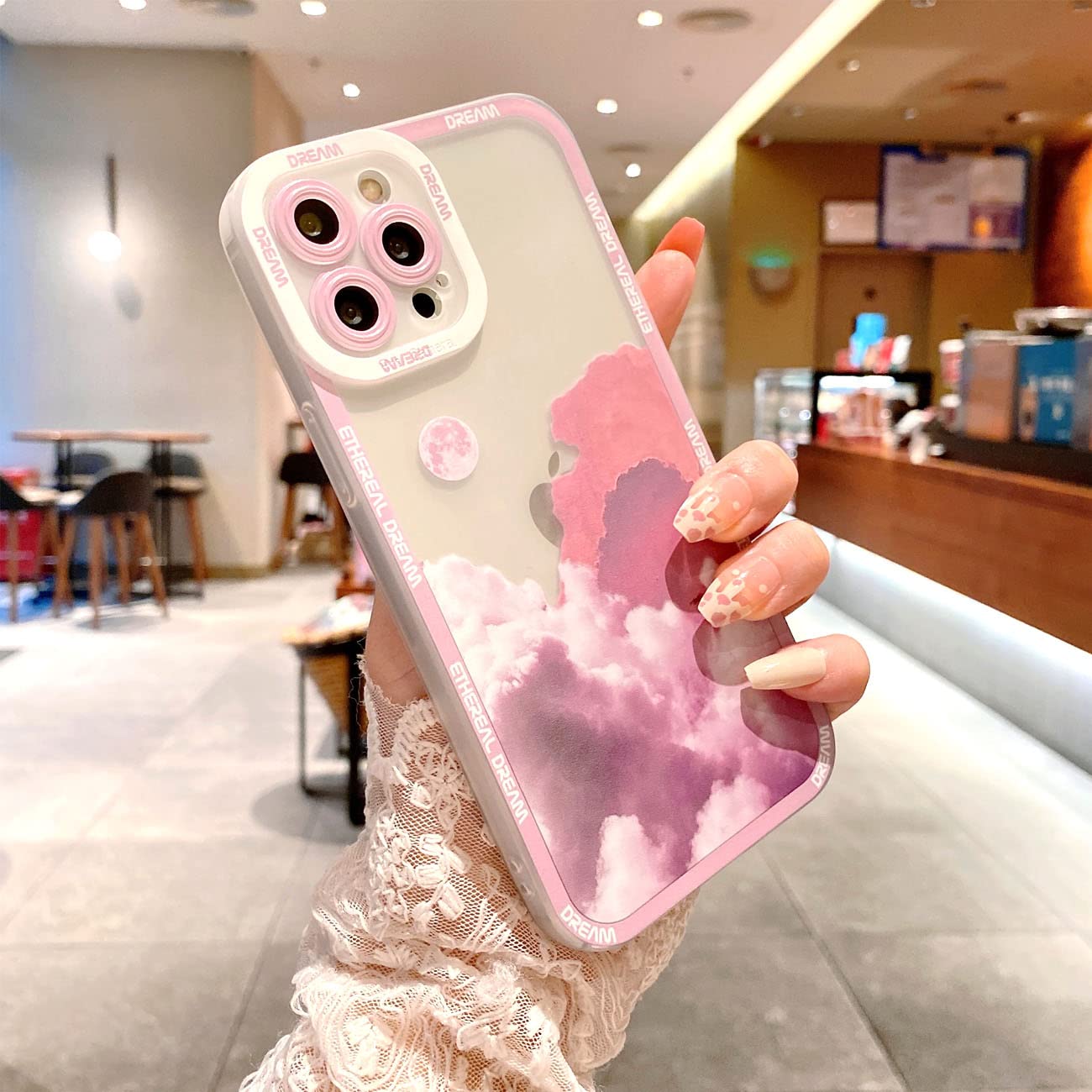 SPOBIT iPhone 12 Pro Max Case - Romantic Sunset Clouds Moon Night Design, Soft TPU Slim Protective Phone Cover for Women & Girls | Perfect for Daily Use, Travel & Gift Giving - Pink