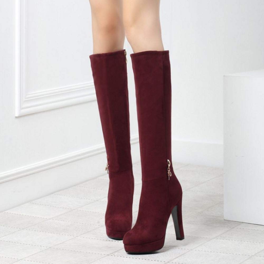 Scarouki Women's Elegant Mid-Calf Boots with Block Heels & Platform - Stylish Fall/Winter Fashion for Office, Dating & Night Out