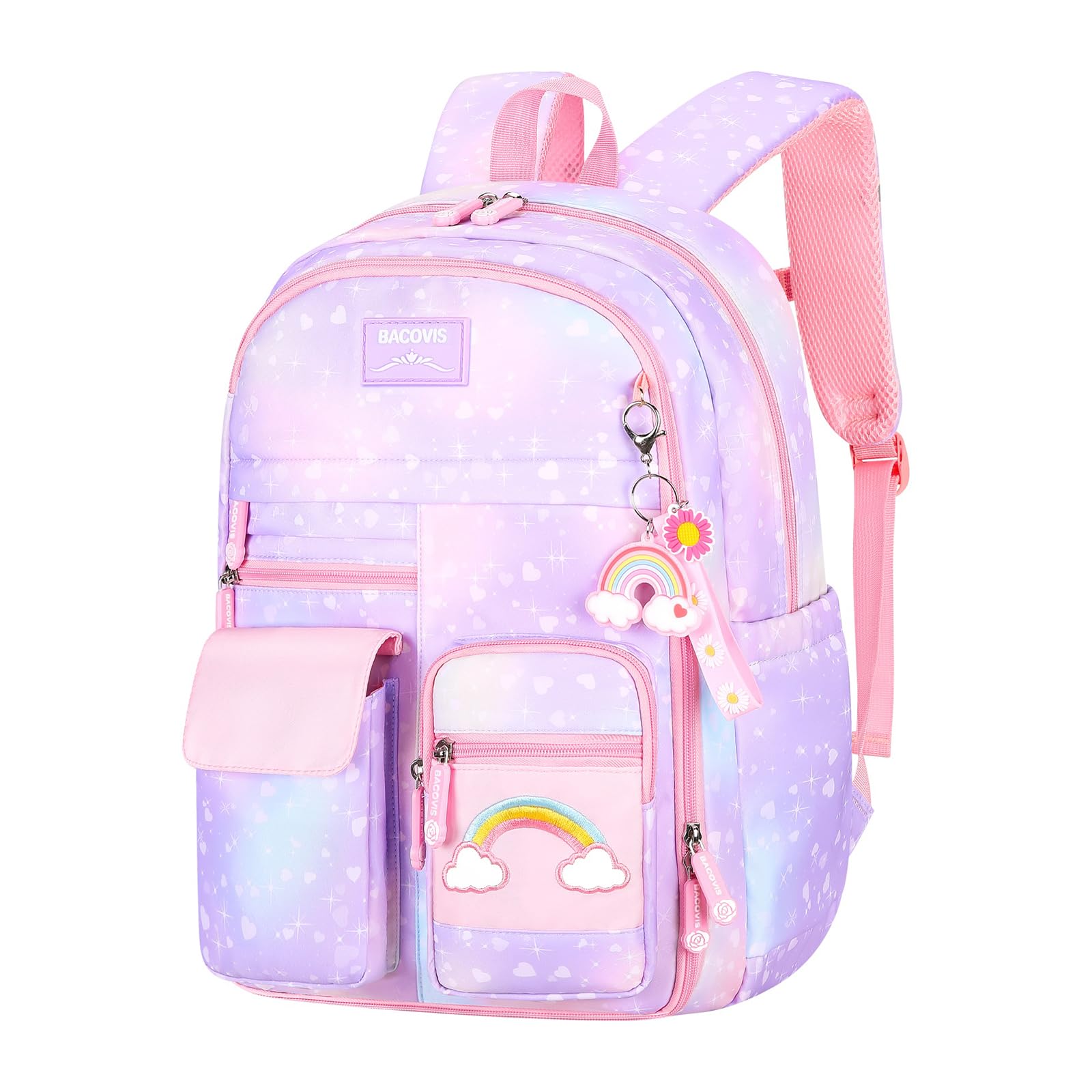 Girls School Backpack with Compartments - Purple for Elementary Students & Daily Use