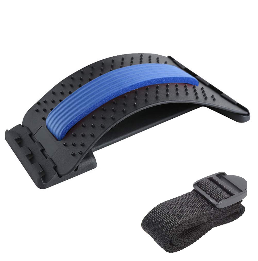 Premium Back Stretcher for Lower & Upper Back Pain Relief - Lumbar Support Device with Posture Corrector | Office Chair Back Support | Home & Gym Use (Black/Blue)