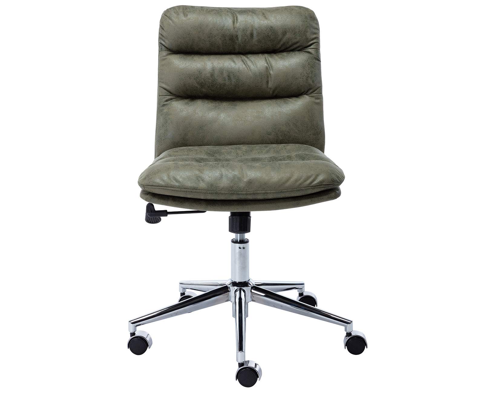 Ergonomic High Back Office Chair - Armless Computer Desk Chair with Chrome Base, Green Leather Bucket Seat for Home & Workspace - Perfect for Long Hours of Sitting, Gaming, and Remote Work