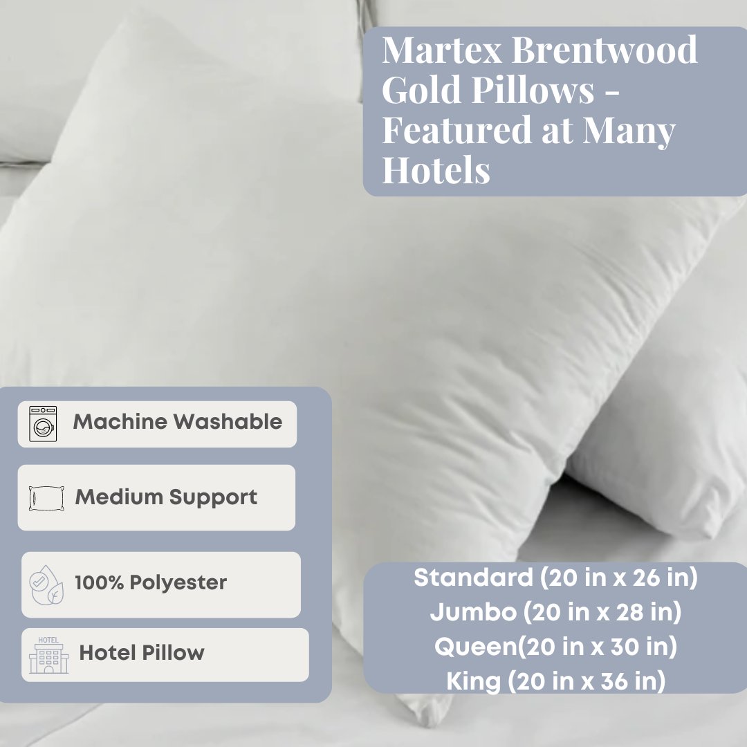 Martex Brentwood Gold Pillows - Luxury Hotel Collection for Ultimate Comfort - Perfect for Home, Travel & Guest Rooms