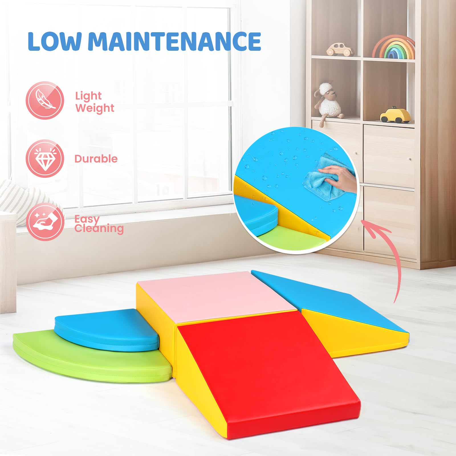 JOYMOR 5-Piece Non-Toxic PU Baby Climbing Blocks Set - Soft Foam Toddler Climbing Toys for Kids Ages 1-3 - Improve Physical Coordination & Visual Development - Waterproof Indoor Play Equipment for Safe Toddler Activities - Perfect for Playrooms, Daycares & Home Gyms