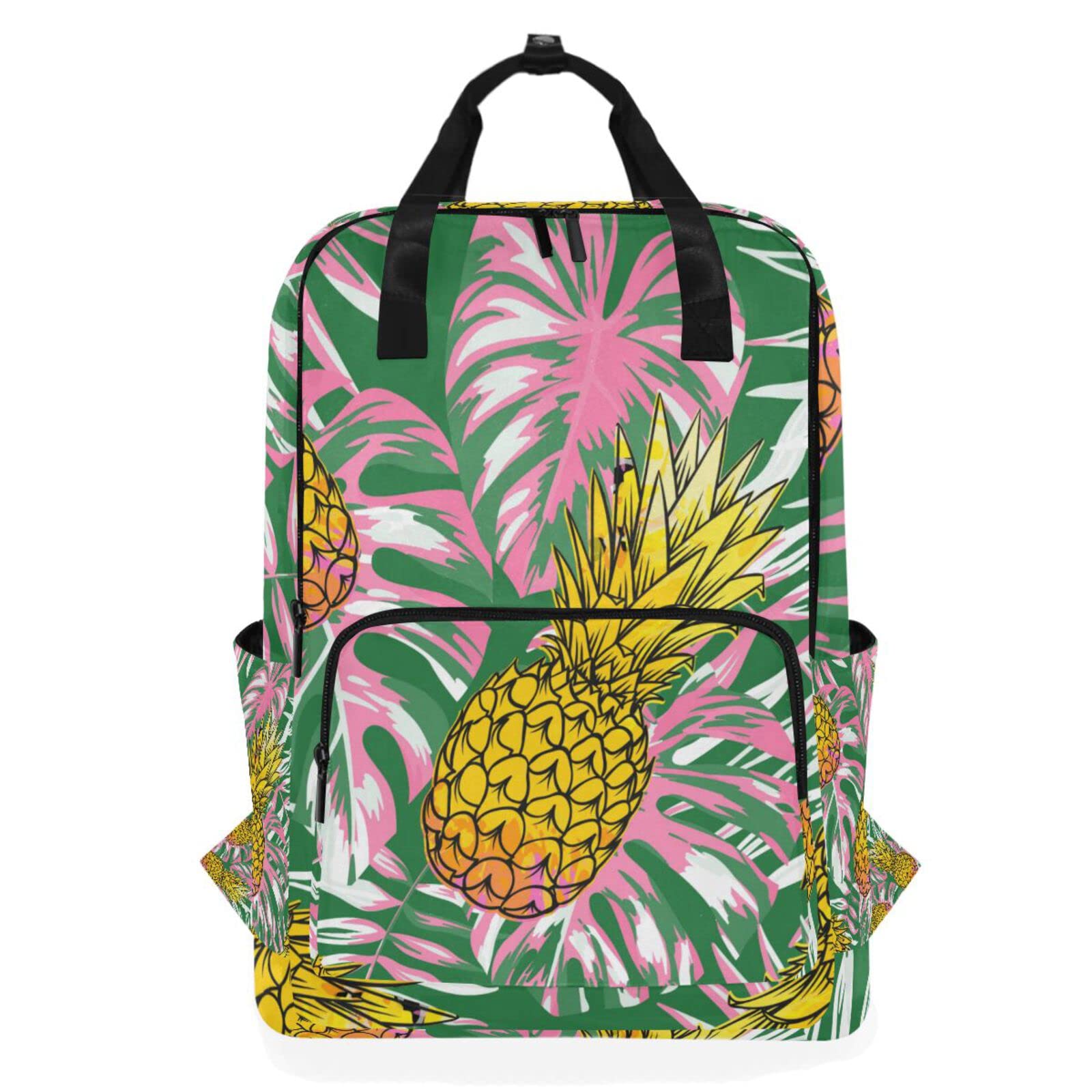 Acpiggto Laptop Backpack Tote - Pineapple Yellow Green Hippie Style with Palm Leaves Print, Tropical Exotic Daypack Shoulder Bag for Travel, Hiking, Sports, Gym, Casual & Camping | Perfect for College Students, Commuters and Outdoor Adventures