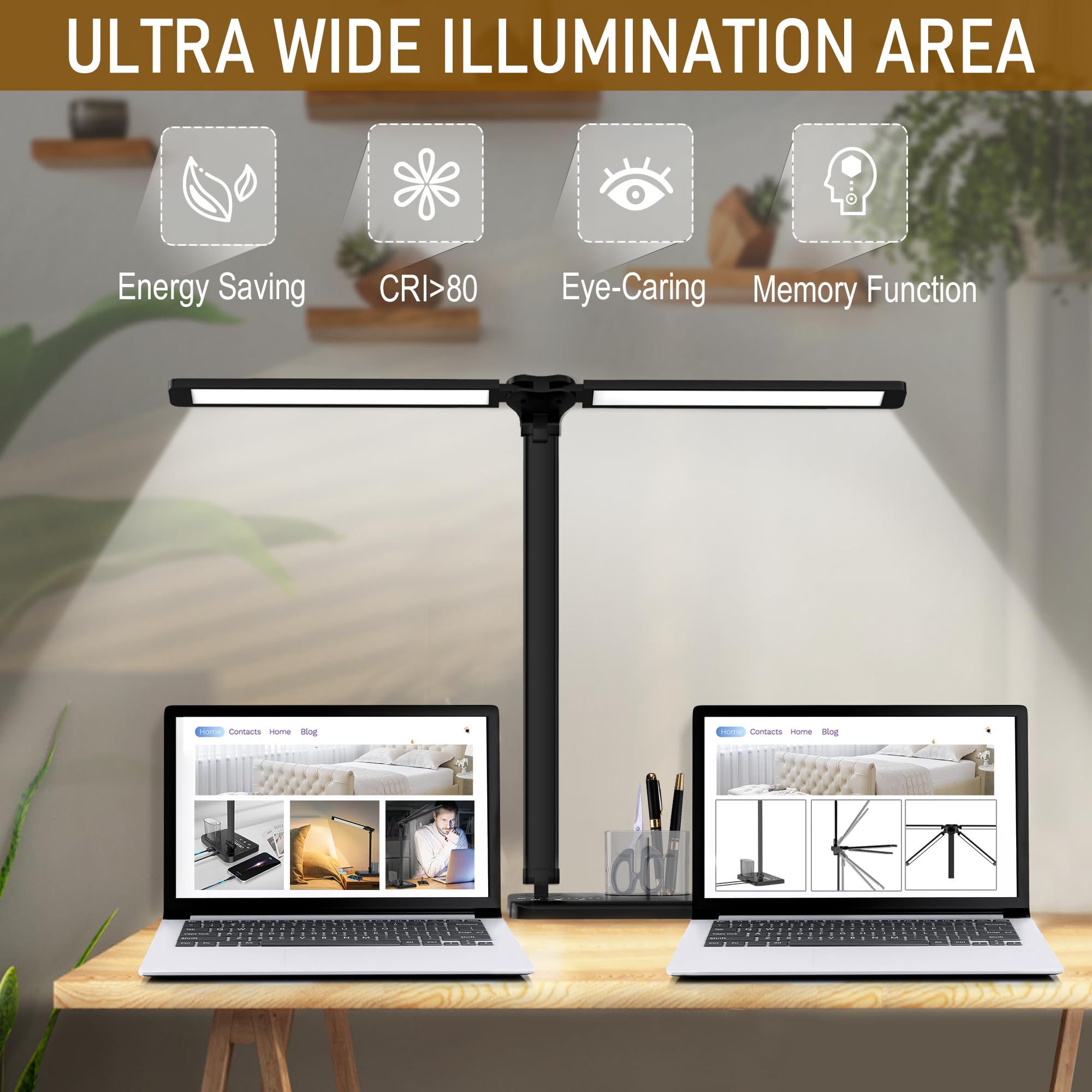 Adjustable Dimmable LED Desk Lamp with USB Charging Port - 50 Lighting Modes, Dual Swing Arm Architect Table Lamp for Home Office, Study, Dorm, Piano & Nail Salon - Perfect for Reading, Working & Crafting