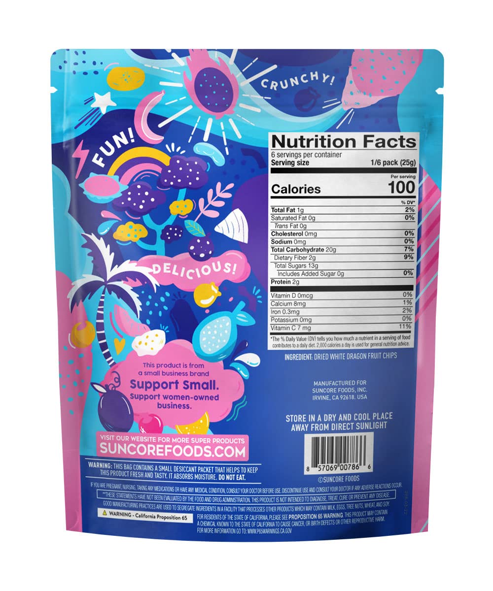 Suncore Foods White Dragon Fruit Chips - Healthy Gluten-Free & Non-GMO Vegan Snacks, 5.32oz (1 Pack) - Perfect for On-the-Go, School Lunches & Keto Diet