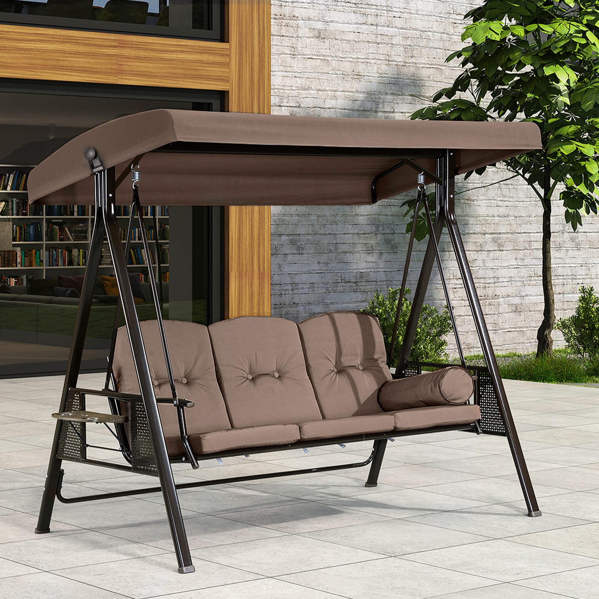 PURPLE LEAF 3-Seat Outdoor Patio Swing with Weather-Resistant Steel Frame, Adjustable Canopy & Cushions - Perfect for Garden, Porch, and Backyard Relaxation