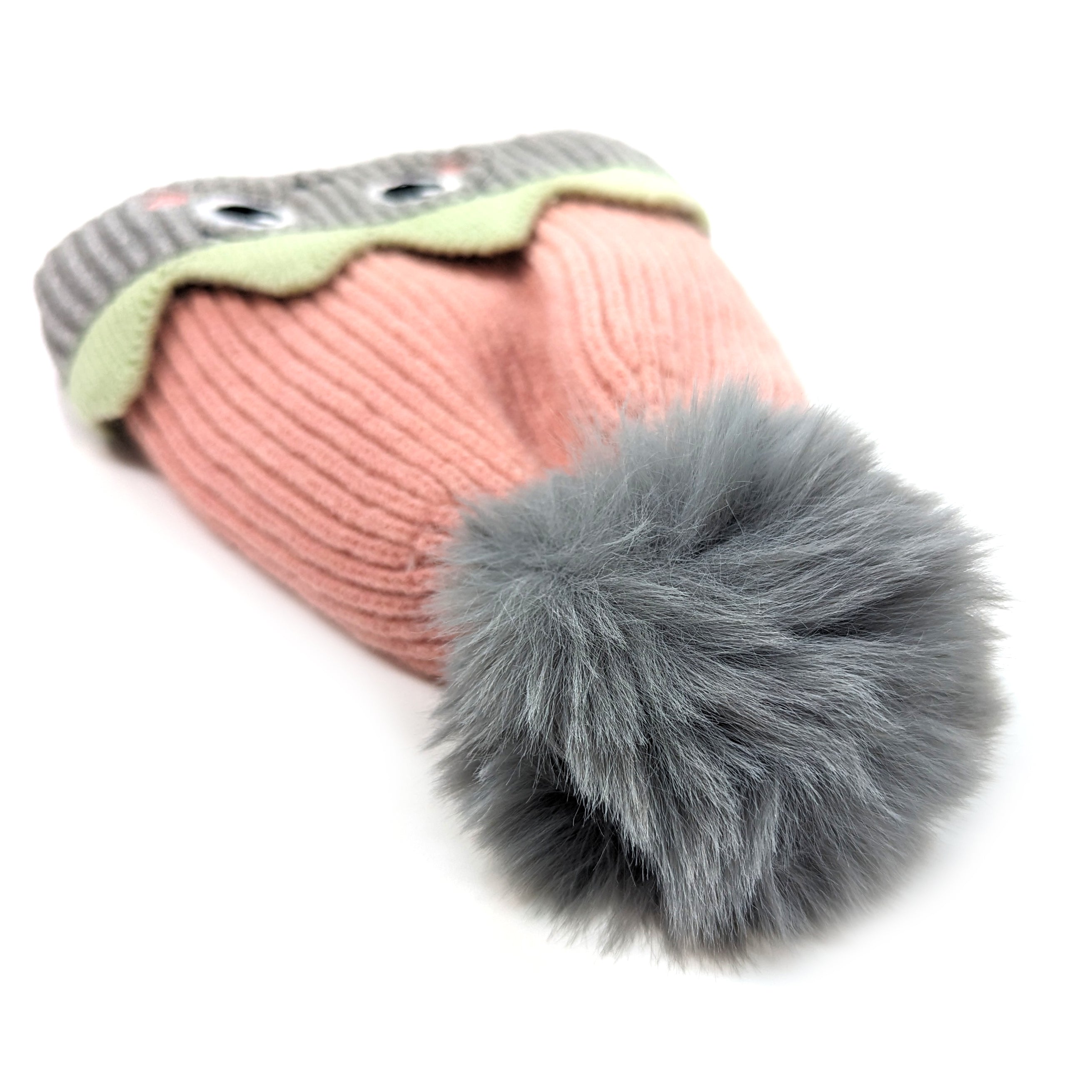 Kids Monster Bobble Hat - Pink & Grey Winter Beanie for Boys & Girls (Ages 2-8) | Cute Animal Ear Hat for Outdoor Play, School & Family Photos