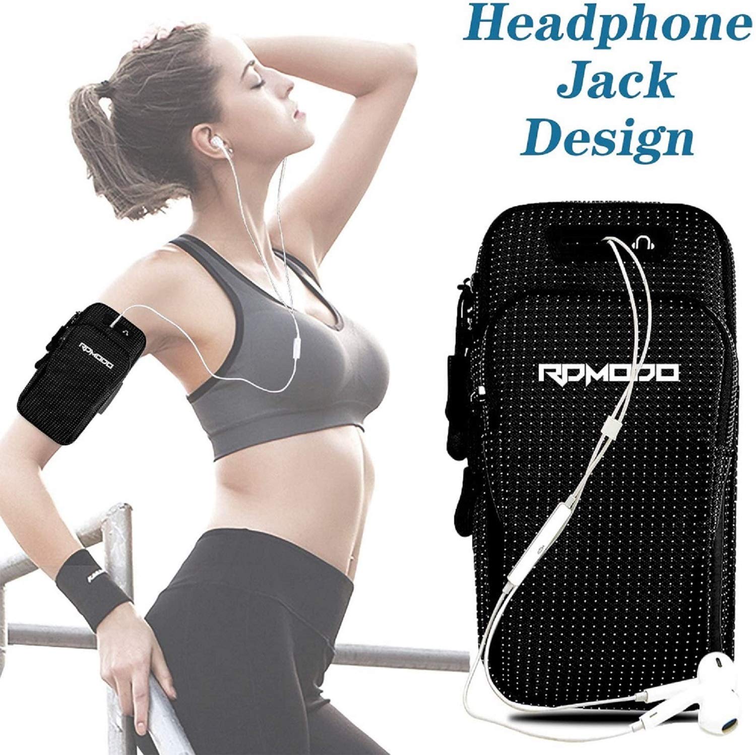 **Waterproof Running Armband Phone Holder for iPhone Samsung LG - Adjustable Elastic Band with 2 Pockets for Card & Keys - Ideal for Gym, Jogging, Walking (Fits Phones Under 7.5 Inches) - Perfect for Men & Women**