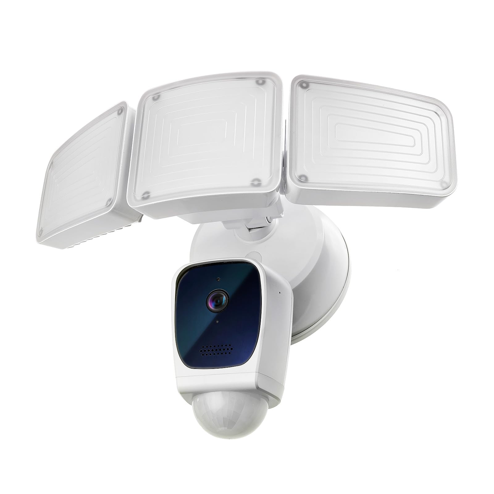 Home Zone Security Triple Head Floodlight Camera - Smart 2.4GHz 1080P Outdoor Hardwired 3500 Lumen LED Security Light with Motion Detection & 128GB Local Storage (White) - Ideal for Backyard, Garage & Driveway Surveillance