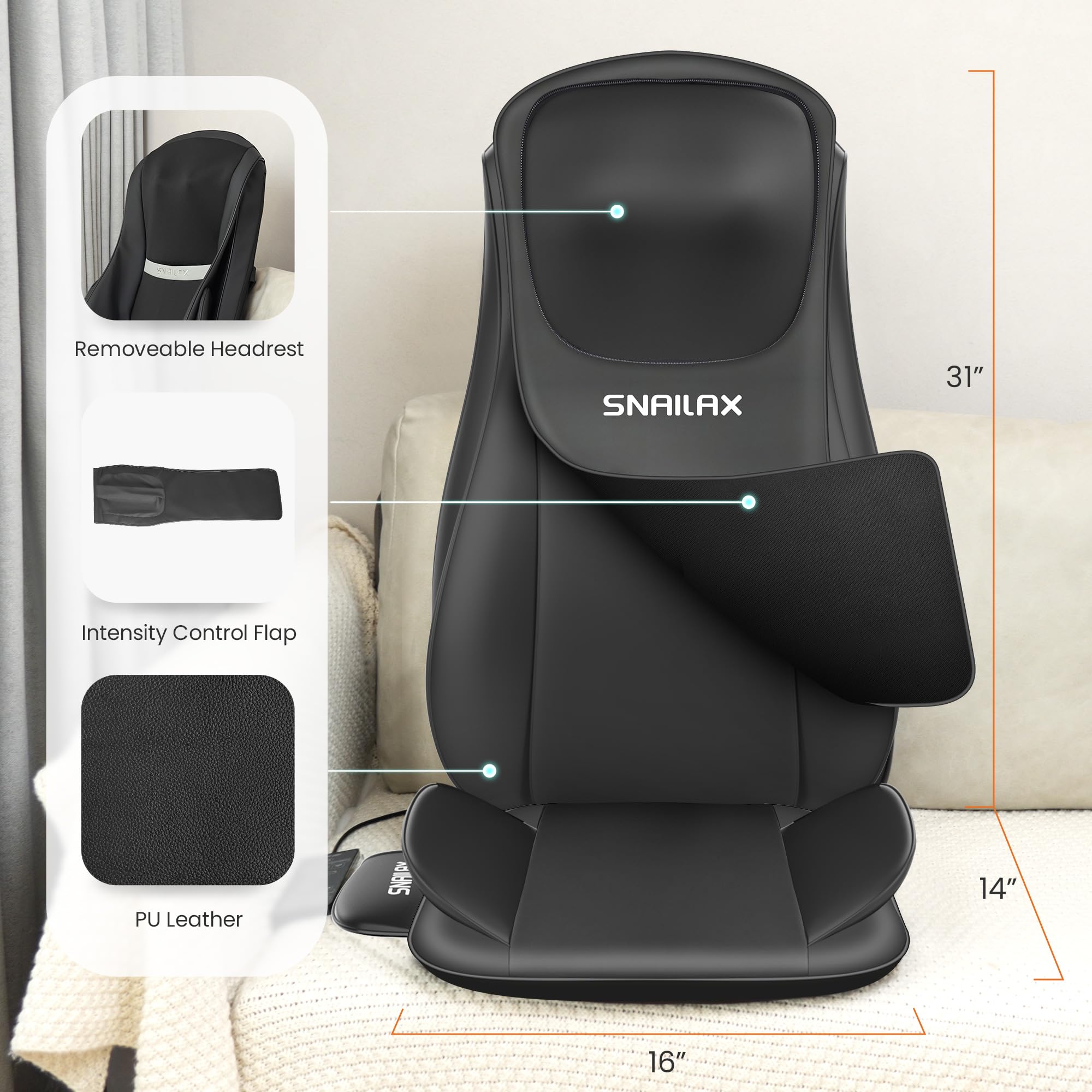 Snailax Shiatsu Neck & Back Massager with Heat - Full Body Massage Chair Pad with Compression for Neck, Shoulder & Back Pain Relief - Perfect Gift for Men & Women - Use at Home, Office or Car for Relaxation & Stress Relief