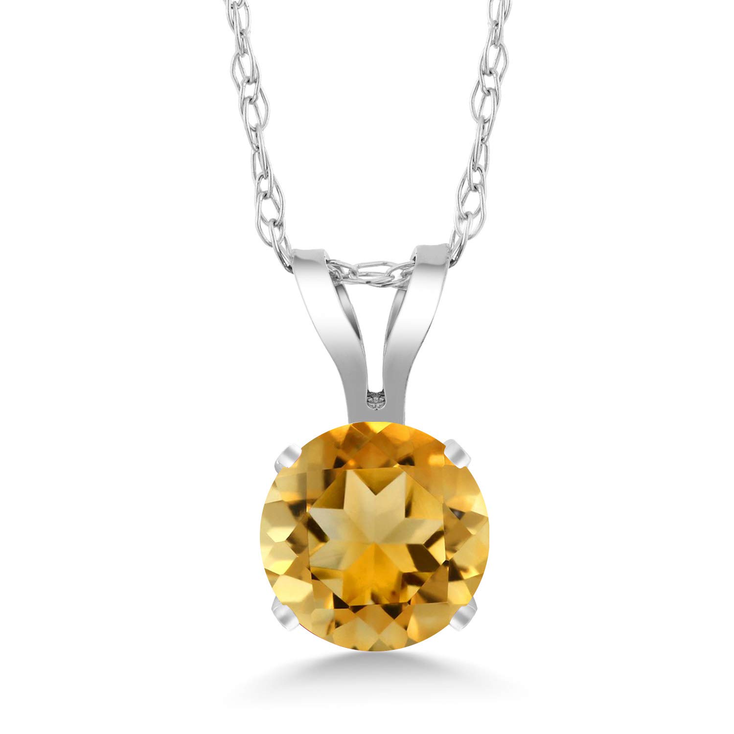 14K White Gold Round 4.5MM Birthstone Solitaire Pendant Necklace for Women | 18 Inch Gold Chain | Personalized Jewelry Gift for Birthday, Anniversary & Mother's Day | Gem Stone King
