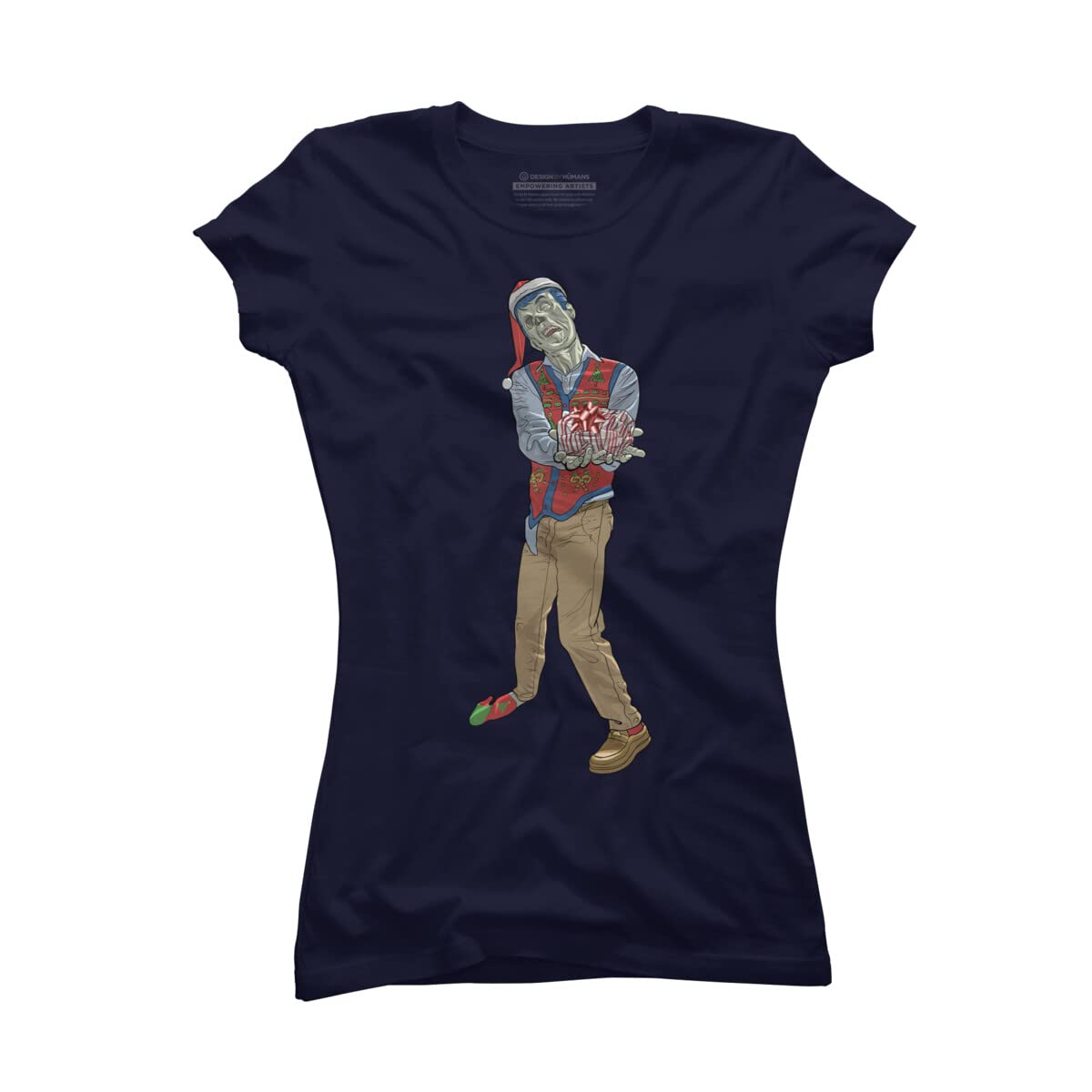 Design By Humans Junior's Christmas Zombie by Ayota Graphic T-Shirt - Funny Holiday Tee for Teens & Youth - Perfect for Christmas Parties & Gifts
