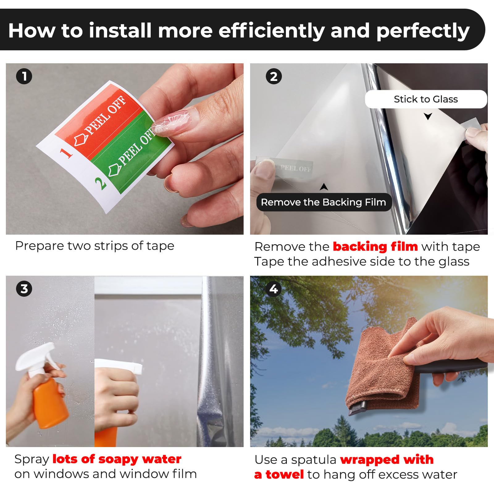 Coavas One Way Privacy Window Film - Reflective Mirror Tint for Home & Office, Sun Blocking UV Protection, Self-Adhesive Security Cling (17.5x78.7in) - Perfect for Bedrooms, Bathrooms & Glass Doors to Enhance Privacy While Allowing Natural Light