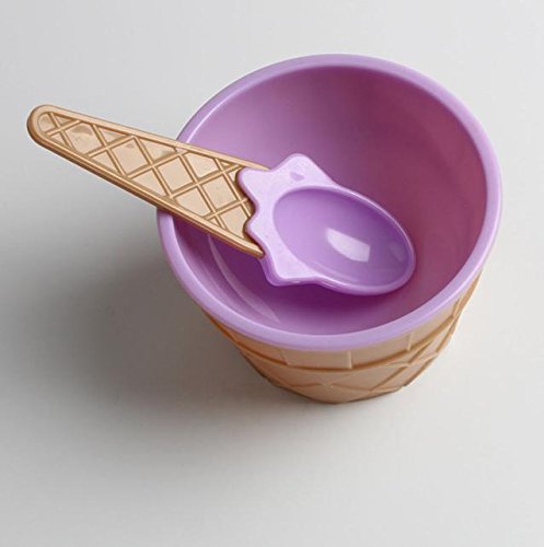 Gallity Kids Plastic Ice Cream Bowls and Spoons Set - 6-Piece Purple Dessert Dishes for Ice Cream, Pudding & Snacks - BPA-Free Party Tableware for Birthday, Picnic & Family Gatherings