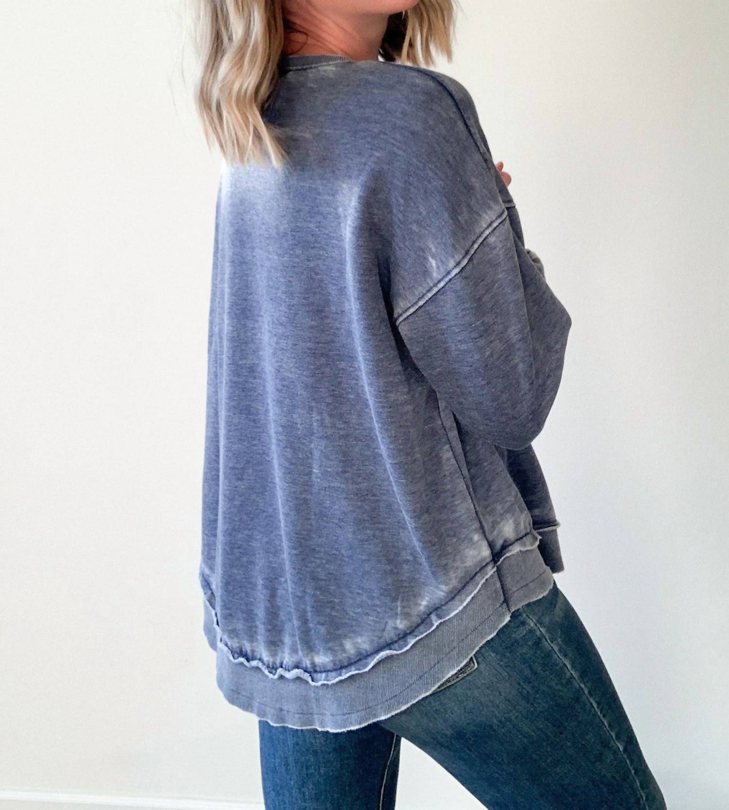 Stylish Navy Embroidered Sweatshirt for Women - Perfect for Casual Outings & Cozy Loungewear