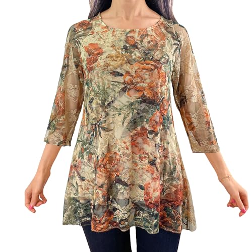 Mixed Rust Floral / Light Brown Stretch Lace