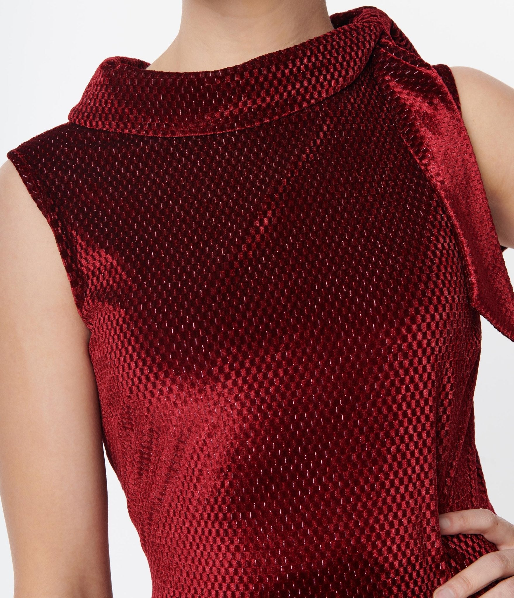 Smak Parlour Ruby Red Mock Neck Fit & Flare Dress - Women's Elegant Party Cocktail Dress for Evening Events, Weddings & Special Occasions