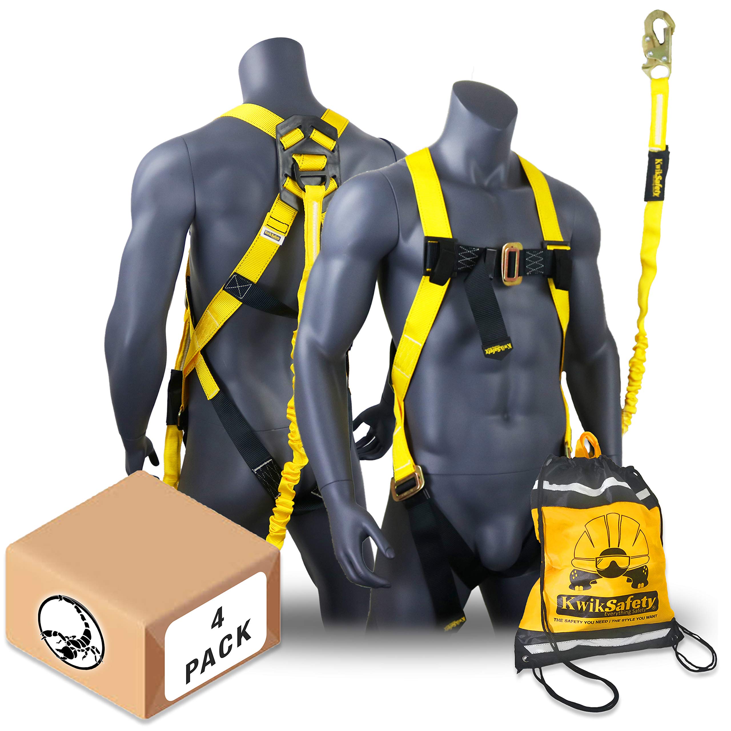 KwikSafety SCORPION Full Body Safety Harness with 6ft Lanyard - ANSI/OSHA Compliant Fall Protection Kit for Construction, Roofing & Industrial Work