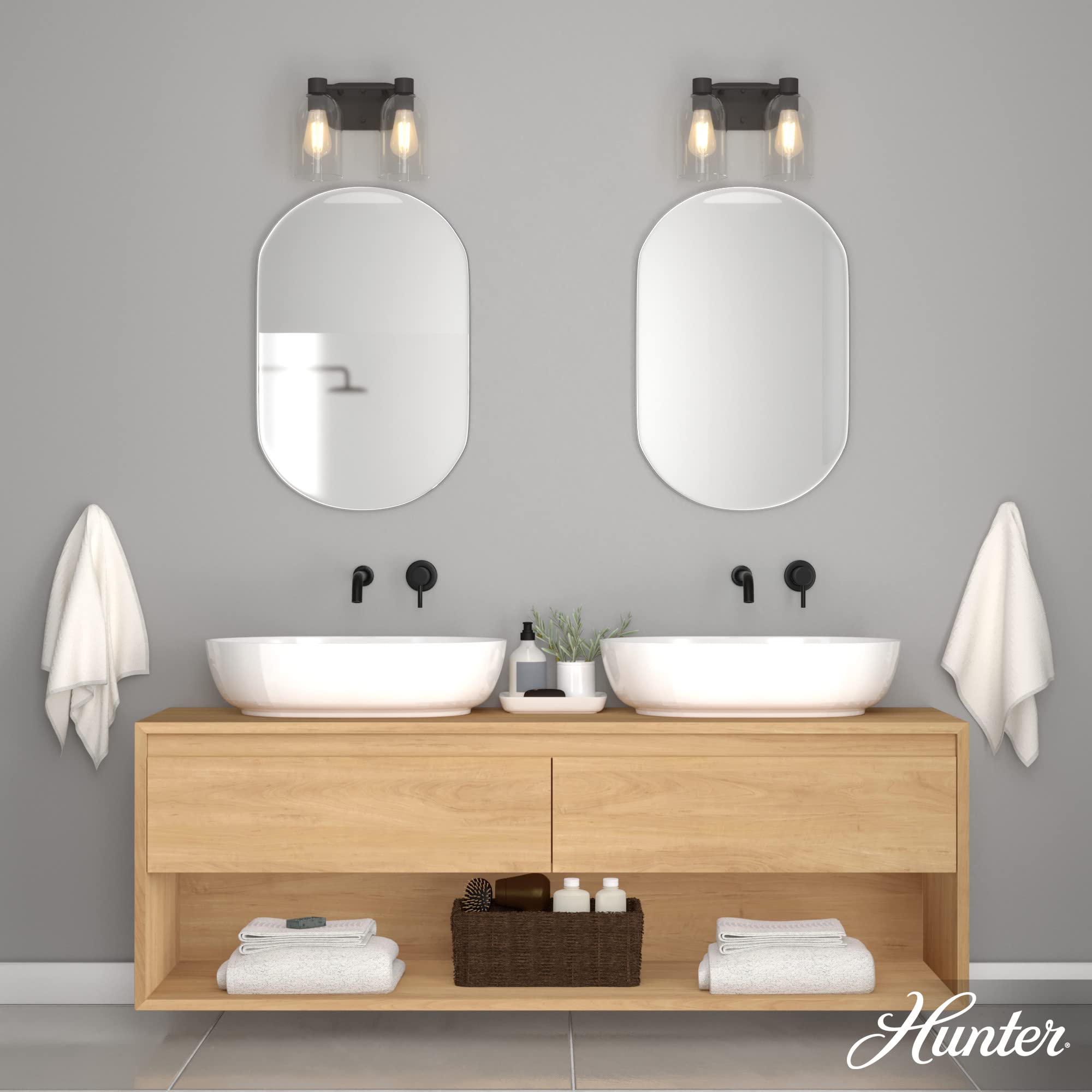 Hunter Fan Company 19780 Lochemeade Vanity Light in Noble Bronze - Elegant Bathroom Lighting Fixture for Modern Homes & Luxury Hotels