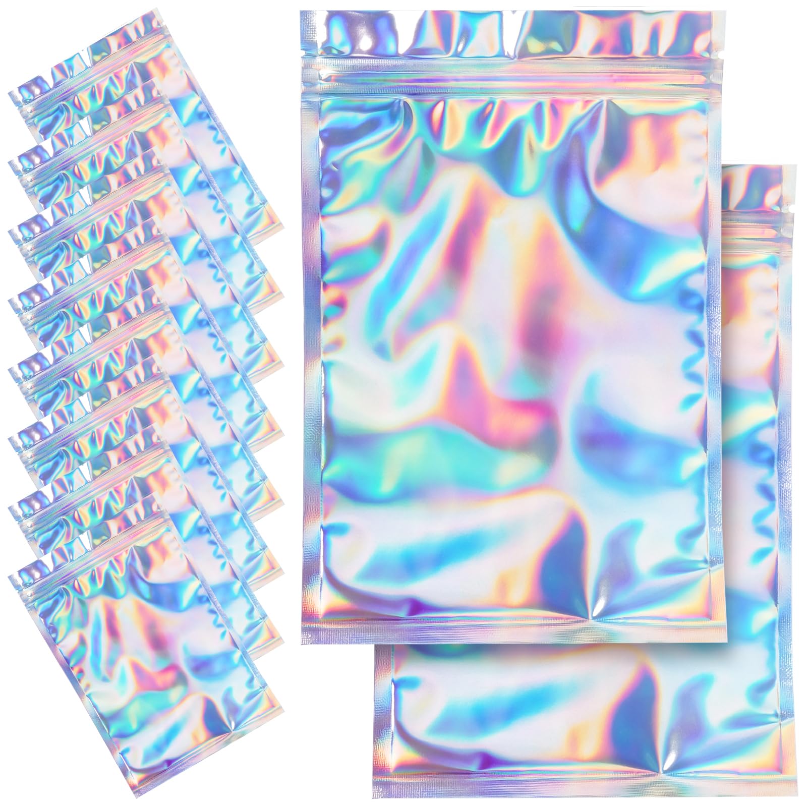100-Pack Smell Proof Resealable Mylar Bags - 4.7x7 Inch Holographic Ziplock Food Storage Pouches for Snacks, Herbs & Party Favors | Airtight, Odor-Proof & Moisture-Resistant Packaging for Cannabis, Coffee & Travel Essentials