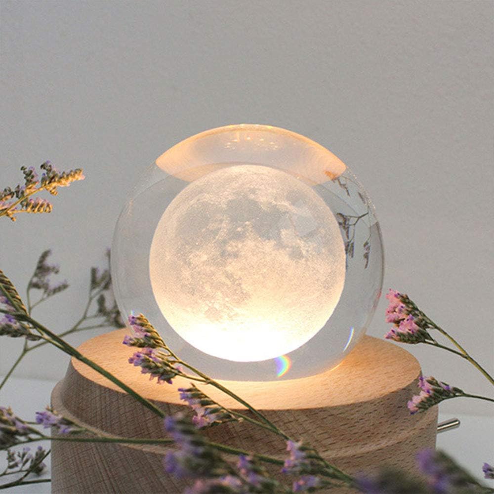 3D Crystal Ball Music Box with LED Light Projection - Luminous Rotating Musical Gift Box for Birthday, Christmas, Mother's Day & Thanksgiving | Perfect for Home Decor, Romantic Proposals & Special Occasion Gifts (Moon Design)
