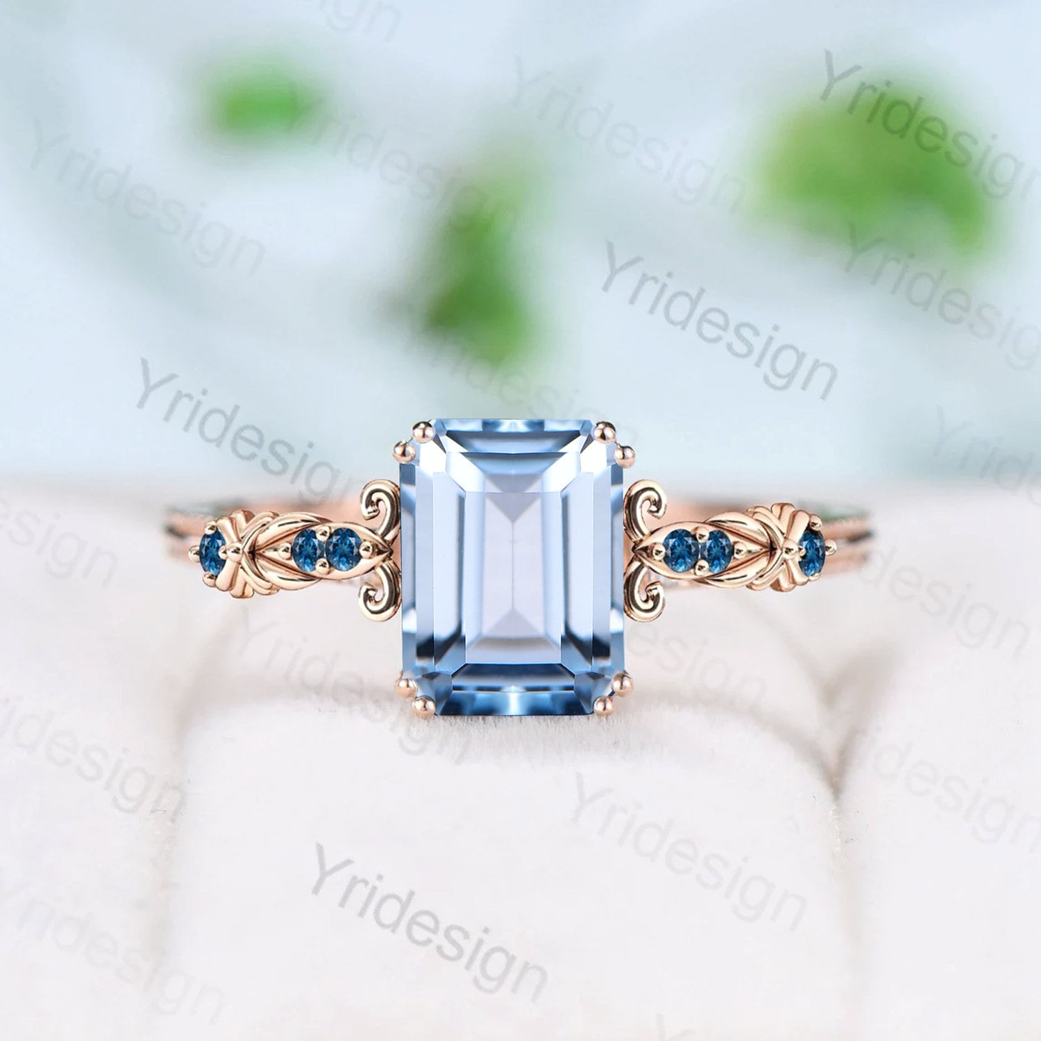 Vintage Emerald Cut Aquamarine Ring - 8 Prong Blue Topaz Engagement Band, Unique Wedding Jewelry for Women - Perfect Anniversary Gift for Brides, Bridesmaids & Special Occasions