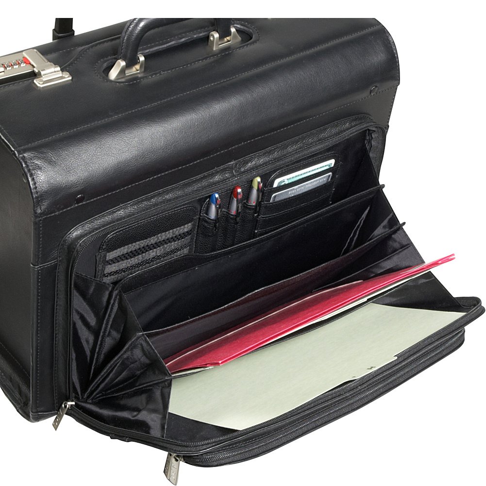 Leather Rolling Laptop Briefcase with Wheels - Durable Computer-Friendly Catalog Case (#1854-0) - Perfect for Business Travel, Office Commute & Professional Meetings