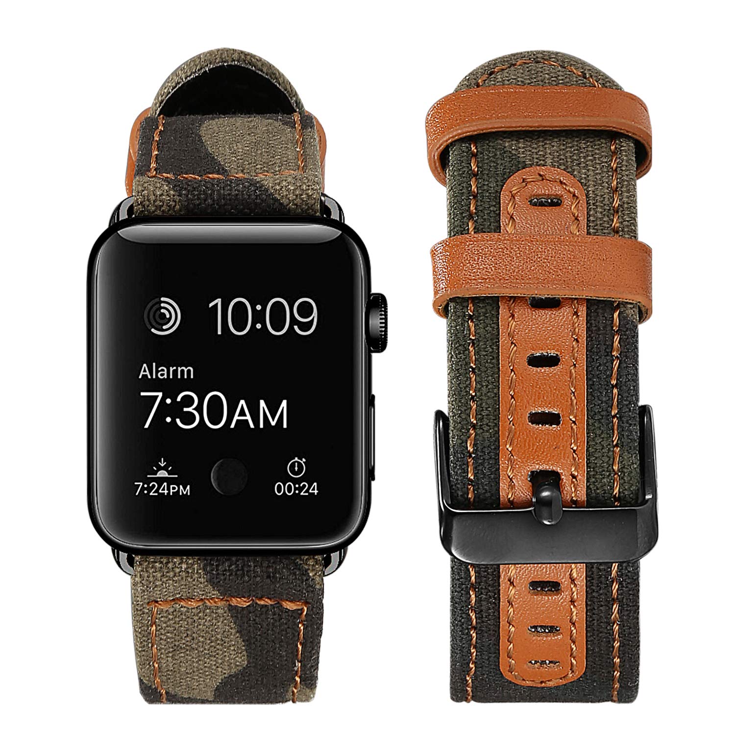 Premium Genuine Leather Bands for Apple Watch - Compatible with Series Ultra/SE/8/7/6/5/4/3/2/1 (38mm-49mm) - Classic Canvas & Leather Straps with Metal Clasp for Men & Women - Perfect for Workouts, Office & Everyday Wear