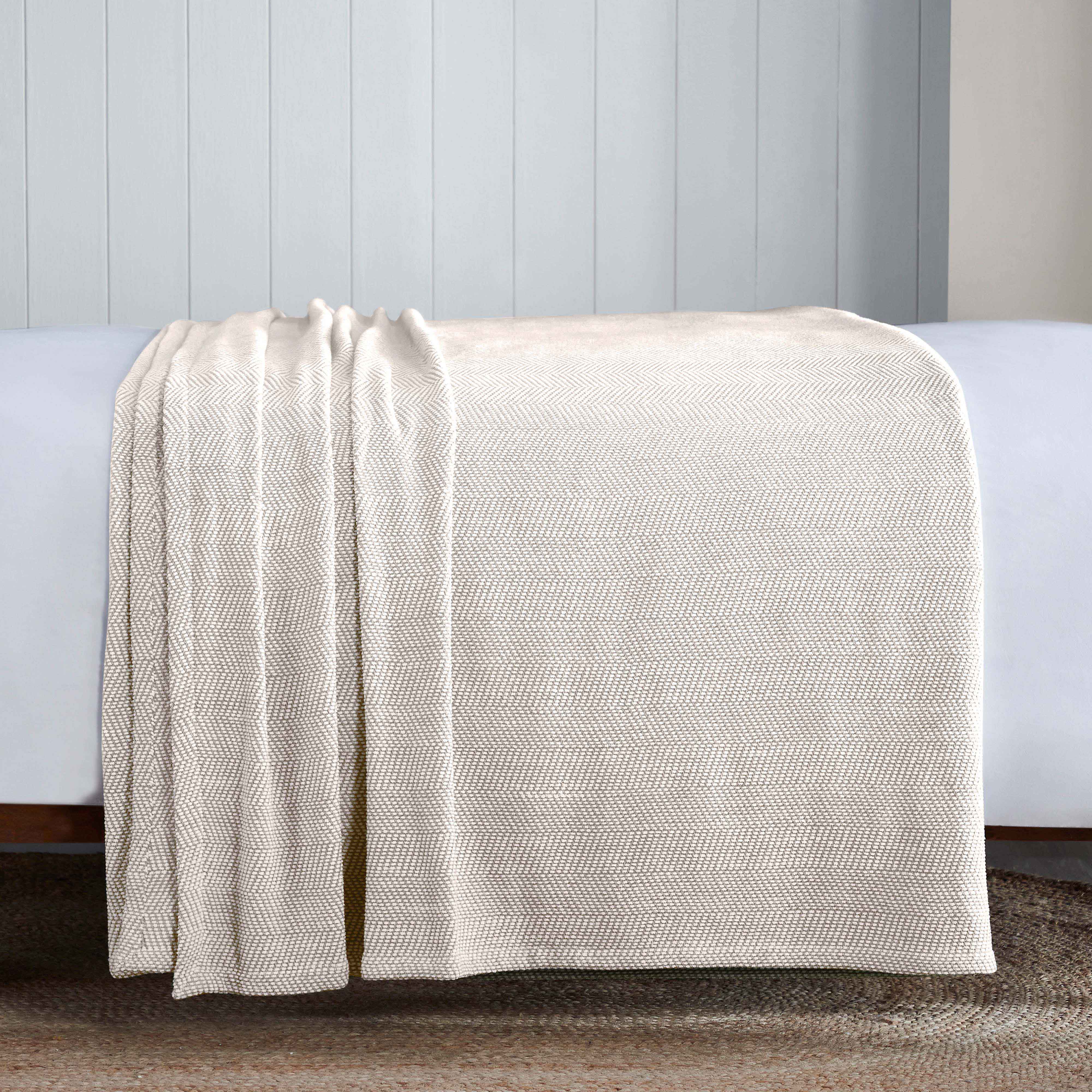 Soft Maya Chenille Herringbone Cotton Blanket - Medium Weight Throw for Bed, Sofa & Couch - Cozy Home Decor & Gift Idea