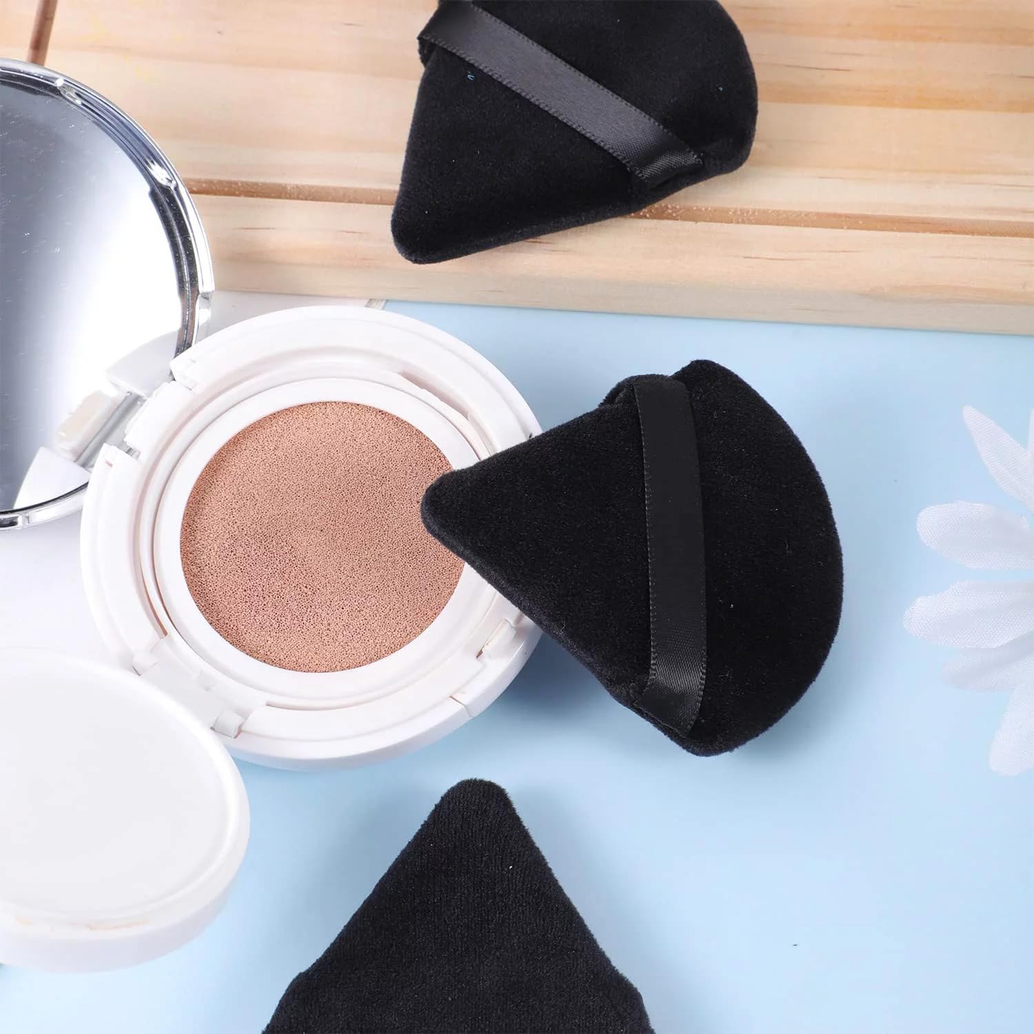 Felofix 6-Piece Velour Powder Puff Set - Soft Triangle Makeup Sponges for Loose & Body Powder, Foundation Blending Beauty Tools (Multicolor) - Perfect for Professional Makeup Application & Travel Touch-Ups